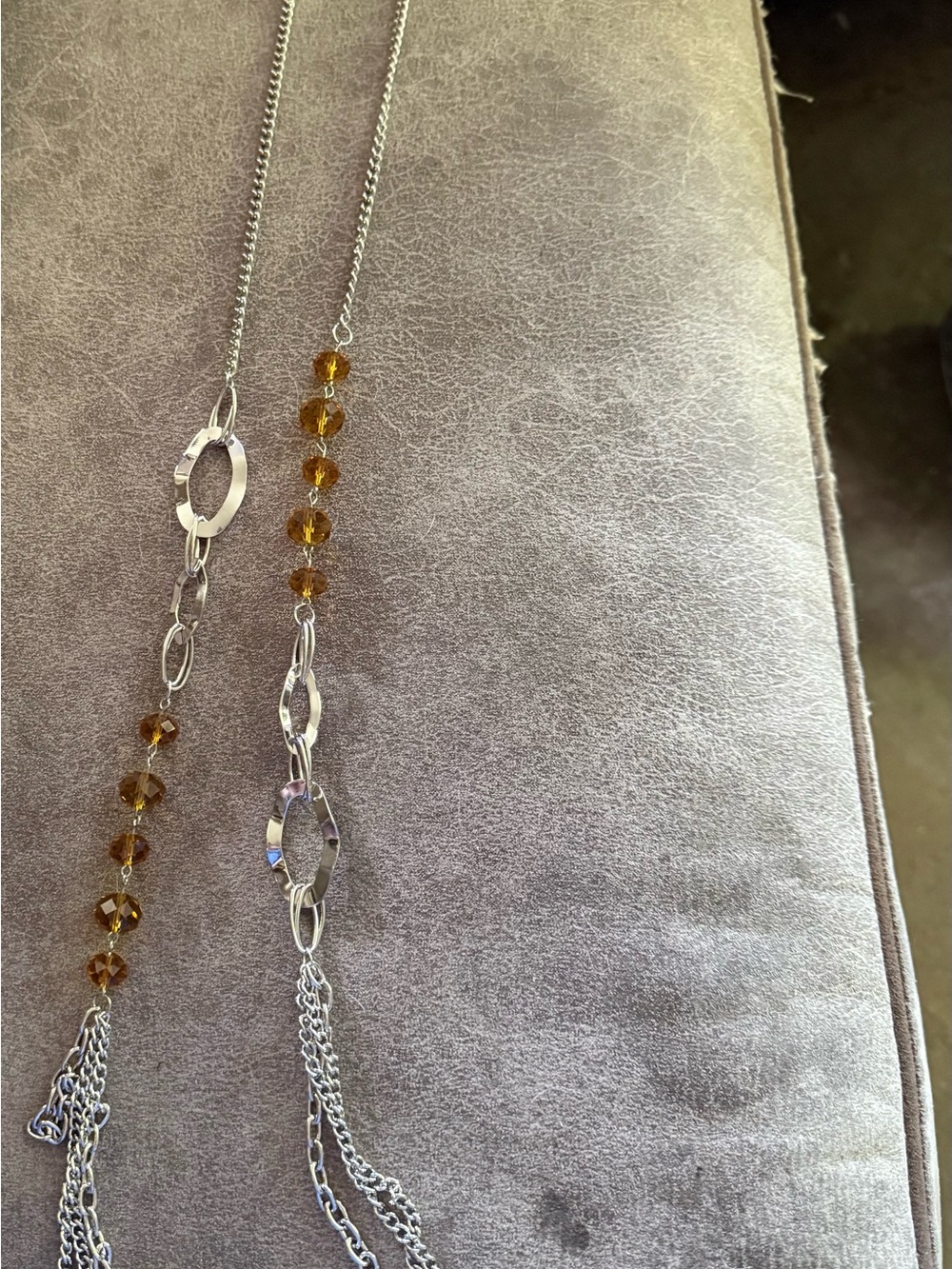 Silver Chain Necklace with Amber Beads - Women Jewelry